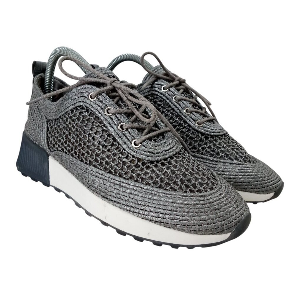 Sam Edelman Delma Gray Silver Mesh Sneakers Tennis Shoes Size 8 Low Top Raffia